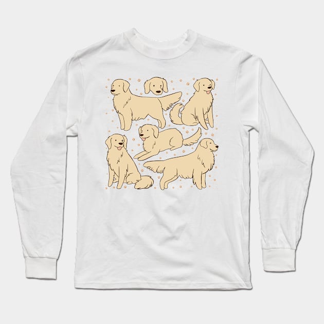 Cute golden Retriever illustration Long Sleeve T-Shirt by Yarafantasyart